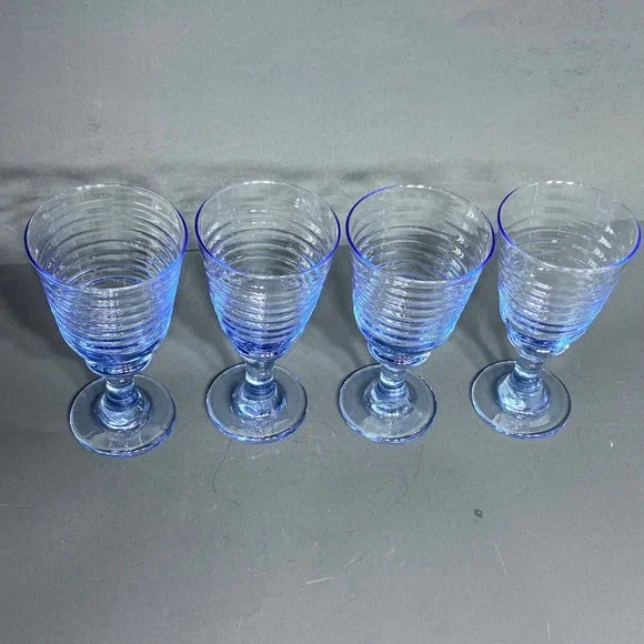 Vtg SET of 4 LIBBEY Sirrus Light Blue Wine Water Goblets- Spool Stem Glasses - Picture 16 of 16